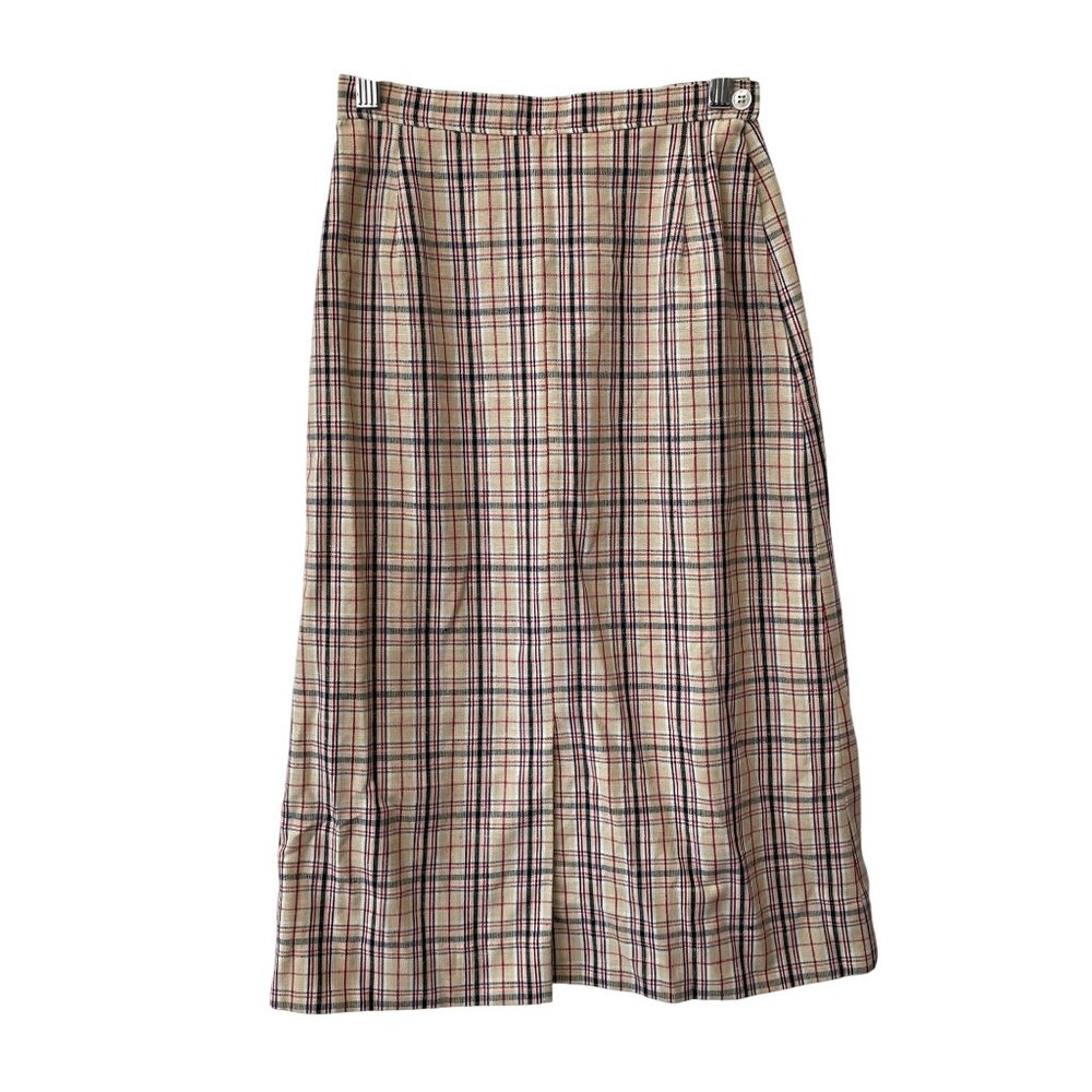 Vintage 90s Country Sophisticates Plaid A Line Skirt Size 6 Beige Deadstock NEW